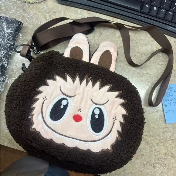 Labubu Inspired Brown Zimomo Theme Fuzzy Crossbody Handbag Purse Character - Picture 5 of 10